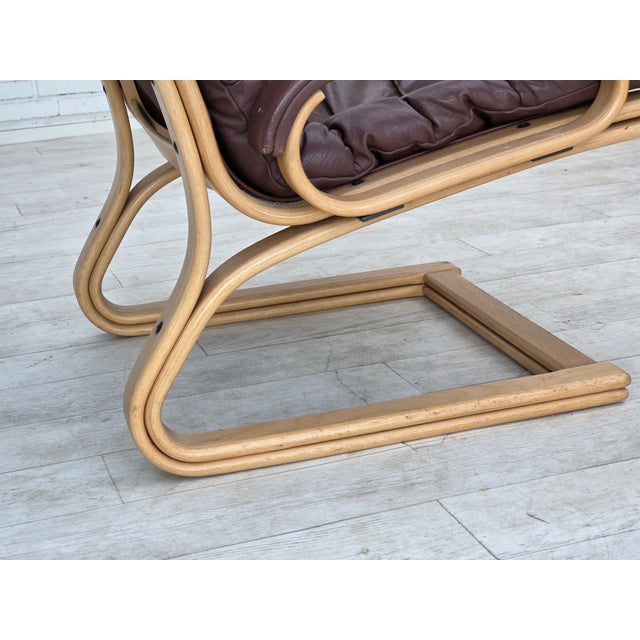Danish Leather and Bentwood Lounge Chair by Georg Thams for Bramin, 1970s For Sale - Image 16 of 18