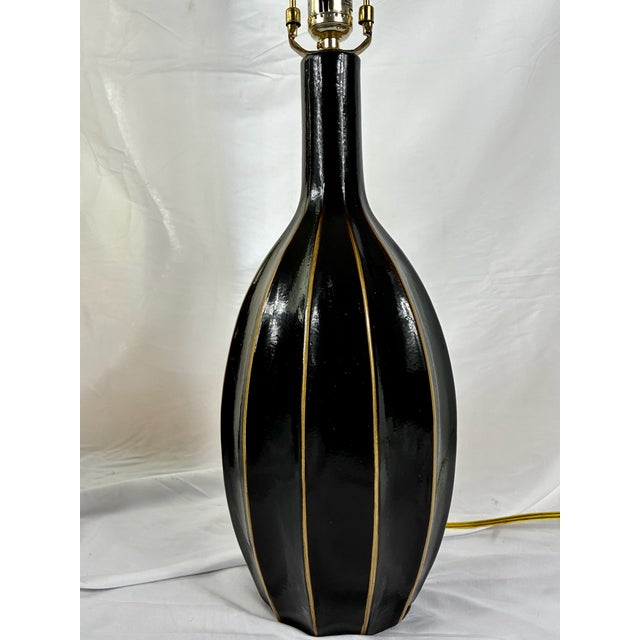 American Contemporary Anthony California Black Laquered Ceramic Table Lamps - a Pair For Sale - Image 3 of 4