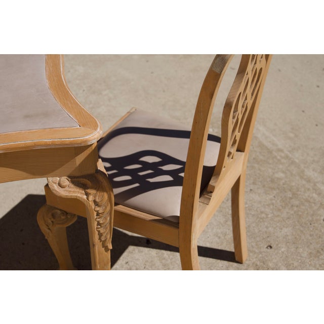 Wood Late 20th Century Handcrafted Chippendale-Style Game Table and Four Chairs With Leather, Set of 5 For Sale - Image 7 of 14