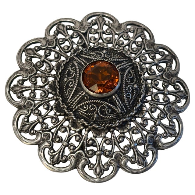 Silver Ottoman Style Turkish Silver Brooch or Veil Pin with Moorish Filigree Lace For Sale - Image 8 of 9