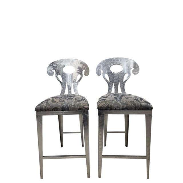 Vintage Memphis Style Hammered Metal Counter Stools - Set of 4 For Sale - Image 12 of 12