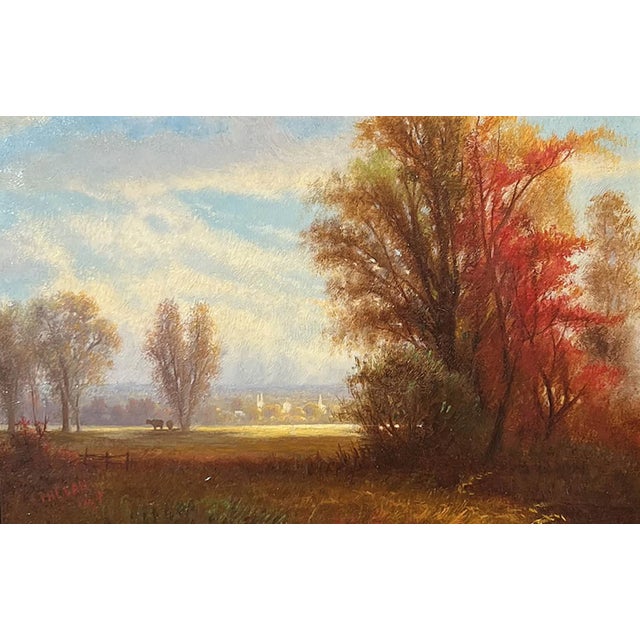 "Early Autumn on the Housatonic," 1875 by Hudson River School artist Charles T. Phelan (Born 1840) is oil on board and...