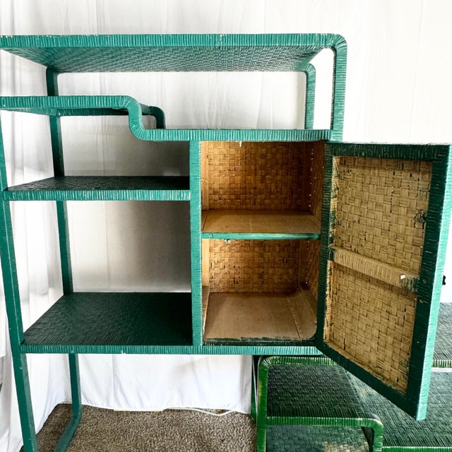 Boho Chic Sculpted Wicker Extendable Etagere/Bookcase - 2 Pieces For Sale In Miami - Image 6 of 11