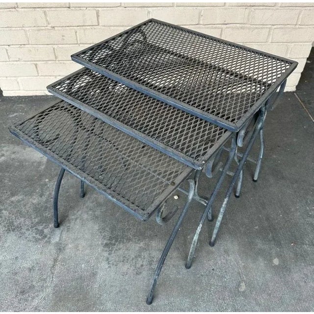 Set of 3 nesting side tables by Russell Woodard Original color Salterini Collection Made of Wrought Iron Made in USA 15”...
