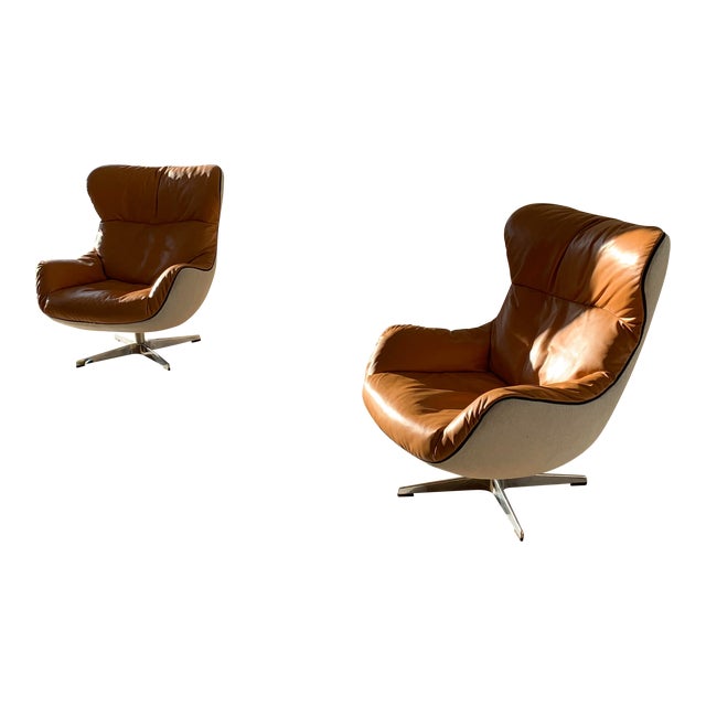 Modern Cognac Leather Eq3 Arie Lounge Chairs A Pair Chairish