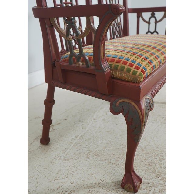 1990s Chinese Chippendale Style Painted Finish Settee Bench For Sale - Image 5 of 18