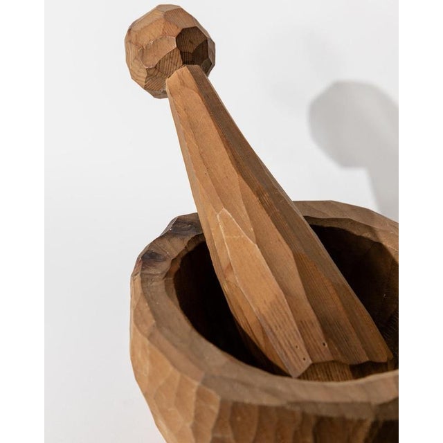 Vintage Brutalist Sculptural Handcarved Wooden Mortar, 1970s, Set of 2 For Sale - Image 5 of 11