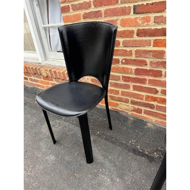 Contemporary Late 20th Century Pair of Maurice Villency Black Leather Side Chairs For Sale - Image 3 of 17