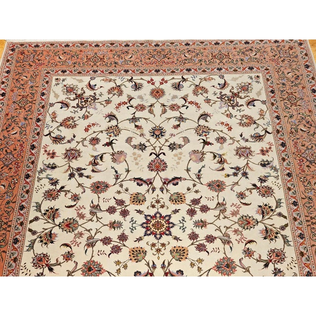 Vintage Persian Tabriz Rug, Handwoven Allover Floral Pattern, Ivory & Pale Pink, 7’ X 10’ For Sale - Image 10 of 12