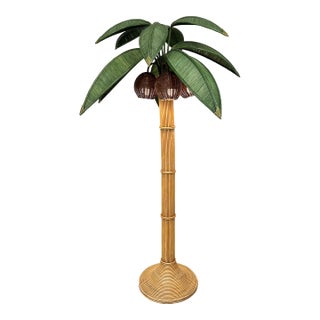 1970s Rattan Palm Tree Floor Lamp Attributed to Mario Lopez Torres For Sale