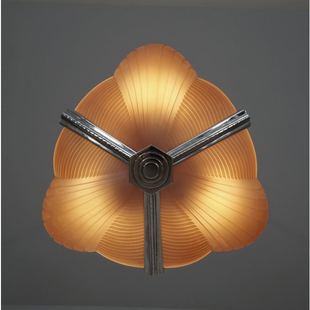 Salmon French Art Deco Chandelier by Petitot 1930 France For Sale - Image 8 of 13
