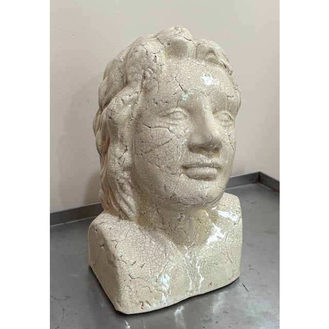 1990s Crackled Ivory Ceramic Bust Sculpture For Sale - Image 5 of 5