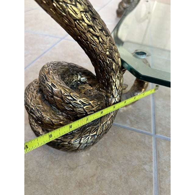 1970s Serpent Cocktail Coffee Table Glass 2 Tier Alain Chervet Style Gold Tone For Sale - Image 11 of 11