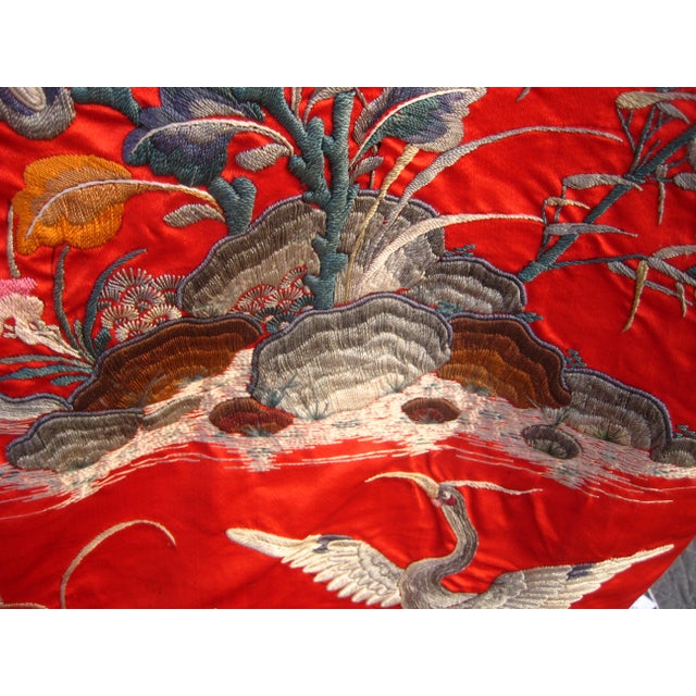 Red Red Silk Chinese Embroidery of a Dragon 19 Century For Sale - Image 8 of 15