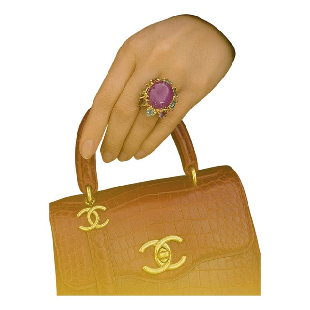 Bochic "Orient" Vintage Natural Ruby & Multi Tourmalines Ring Set In 18K Gold & For Sale