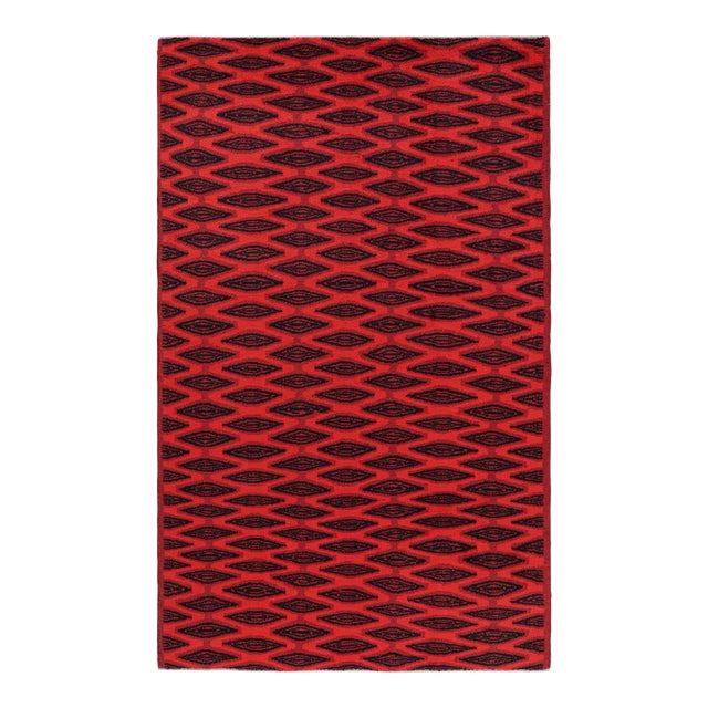 Vintage Zeki Müren Rug With Red and Black Geometric Patterns From Rug & Kilim For Sale