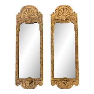 Pair of Chelsea House Gilt Carved Wood Mirrors With Shell Crests For Sale