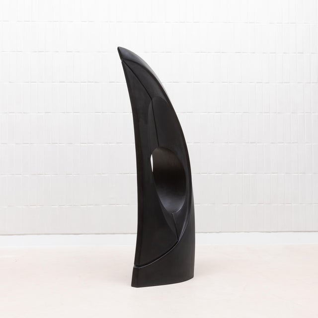 Wood Modern Abstract Sculpture in Black Oak by Patrick Coard Paris For Sale - Image 7 of 12