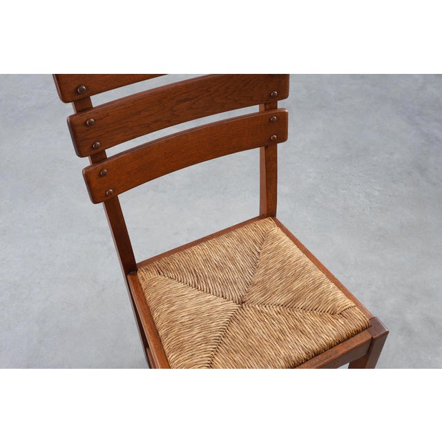 Mid-Century Modern Belgian Chair in Oak and Wicker, 1960s For Sale - Image 9 of 18