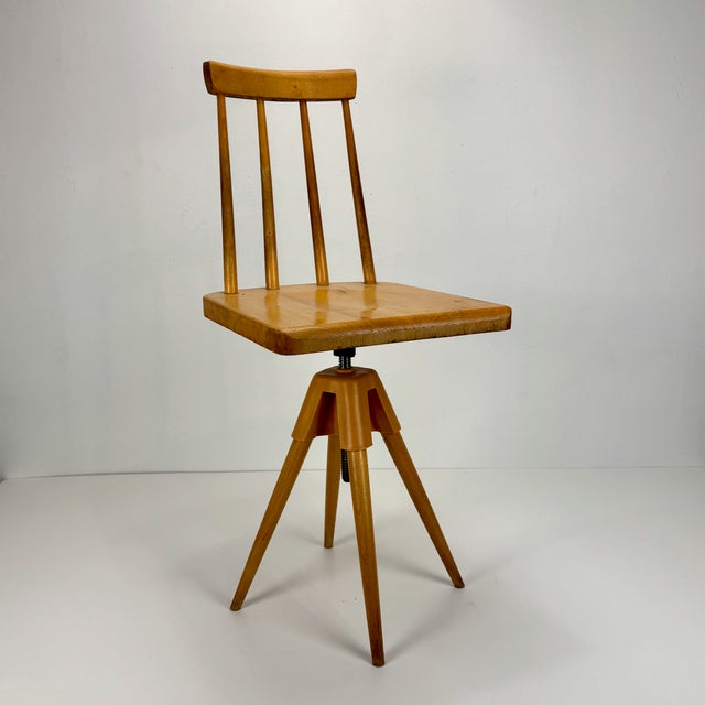 Small Mid-Century Wooden Swivel Chair, 1970s For Sale - Image 4 of 8