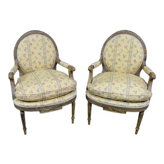 Pair Louis XVI Style Carved Open Armchairs For Sale