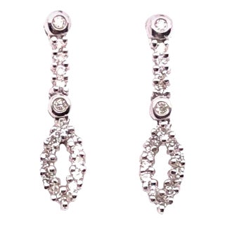 14 Karat White Gold Free Style Diamond Drop / Dangle Earrings For Sale