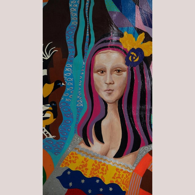 Diana Castro, Portrait with Tropical Motifs, 1990s, Oil on Canvas For Sale - Image 3 of 8