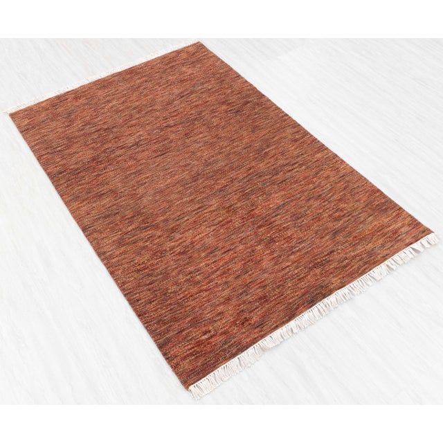 4' x 16' Savannah Hand Knotted Modern Red Rust Wool & Silk Rug For Sale - Image 11 of 18