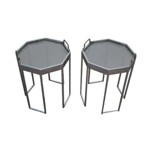 Chrome & Glass Octagon Side Tables - Pair