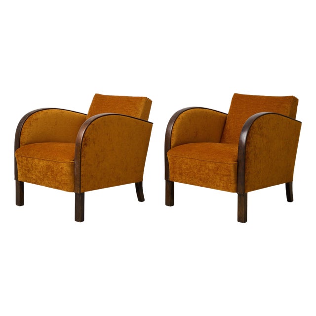 Vintage Swedish Art Deco Chairs with Velour Upholstery, 1930s, Set of 2 For Sale