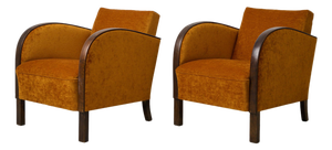 Vintage Swedish Art Deco Chairs with Velour Upholstery, 1930s, Set of 2