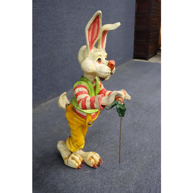 Paper 1950s Hand-Painted Folk Art Rabbit Figure With Carrot For Sale - Image 7 of 13