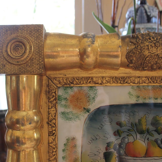 American Sheraton Gilt Mirror With Reverse Painted Glass For Sale - Image 6 of 12