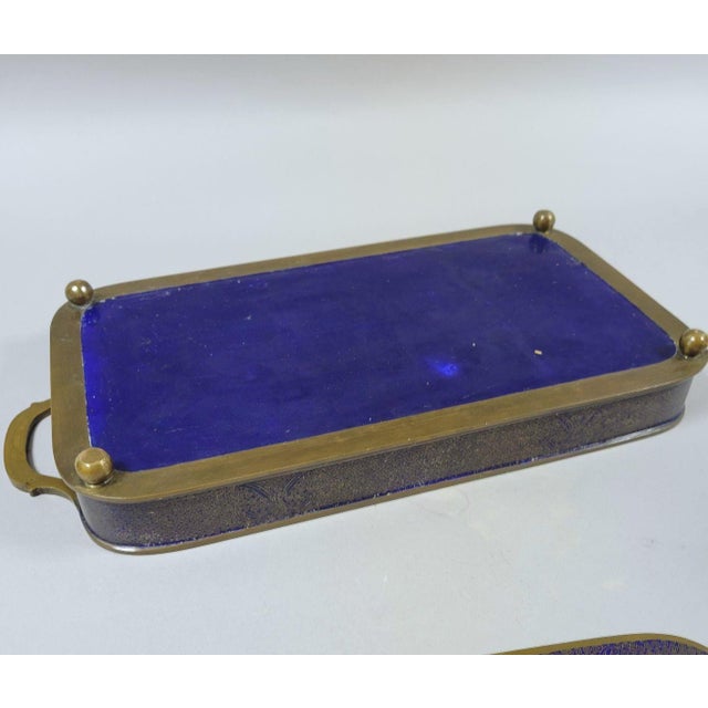 Late 19th Century Chinese Qing Cloisonné Opium Tray With Original Burner, Foo Dog Covers & Six Dishes For Sale - Image 10 of 11