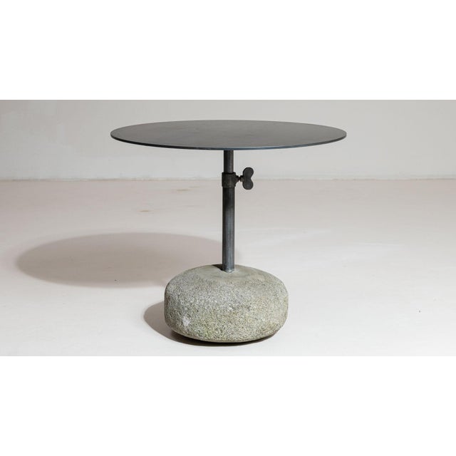 Stone 21st Century Poland Deep Charcoal Grey Round Stone-Base Side Table For Sale - Image 7 of 10