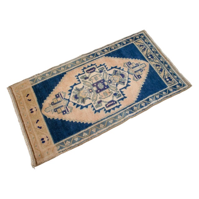 1970s Hand Knotted Turkish Rug, Door Mat, Entryway Rug, Bath Mat, Kitchen Decor, Small Rug - 22″ × 42″ For Sale - Image 6 of 13