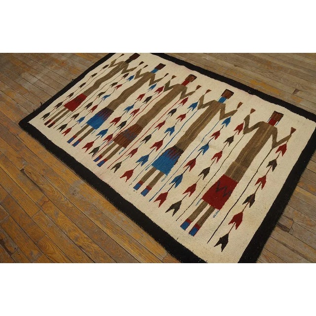 1930s American Navajo Yei Carpet ( 3' 5'' x 5' - 104 x 152 cm ) Antique Navajo American Allover Ivory 1935 Rug, Circa...