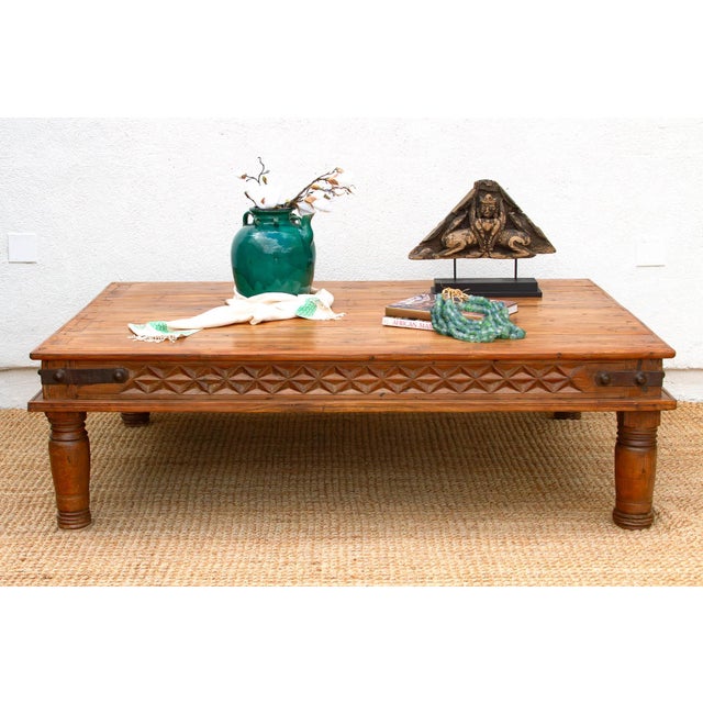 Grand Takhat Large Indian Teak Coffee Table For Sale - Image 11 of 11