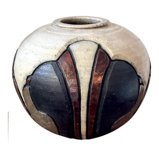 1980s Signed Nancy April Art Deco Raku Vase For Sale