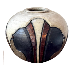 1980s Signed Nancy April Art Deco Raku Vase