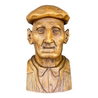 Vintage Boho Hand Carved Bust of Man For Sale