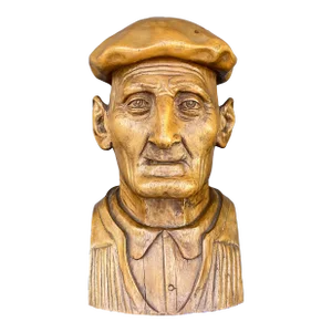 Vintage Boho Hand Carved Bust of Man