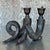 Vintage Boho Patinated Metal Curly Horn Candlesticks - A Pair For Sale - Image 4 of 9