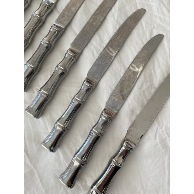 1980s Supreme Stainless Steel Heavy Bamboo Design Set of 8 Knives For Sale - Image 6 of 6