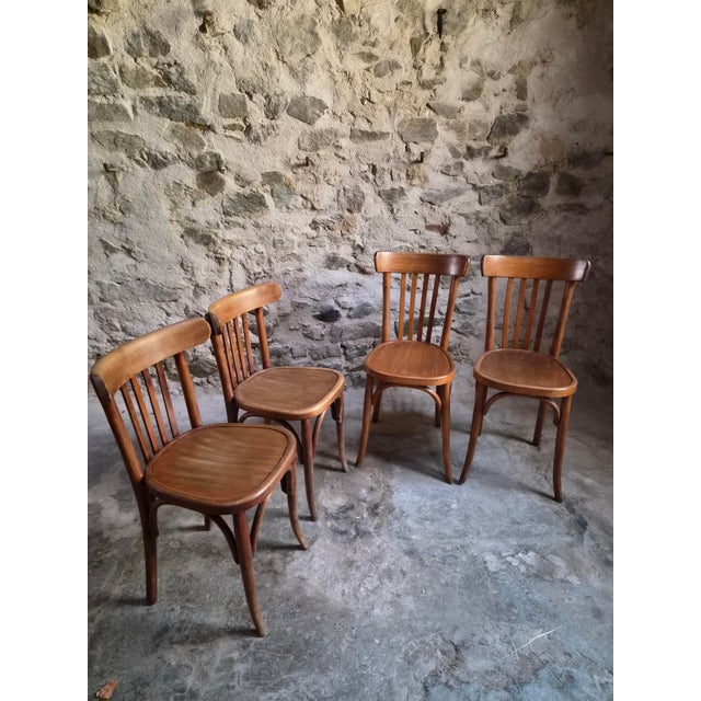 Brown Vintage French Bistro Chairs by Mahieu & Guillaume, 1930s, Set of 4 For Sale - Image 8 of 18