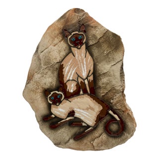 Rare Monrovia Hagen Renaker Double Siamese Cat Wall Plaque Chalkware MCM Decor For Sale