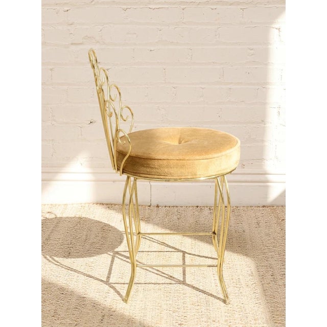 Mid 20th Century Vintage Brass Scrollwork Vanity Chair For Sale - Image 5 of 9