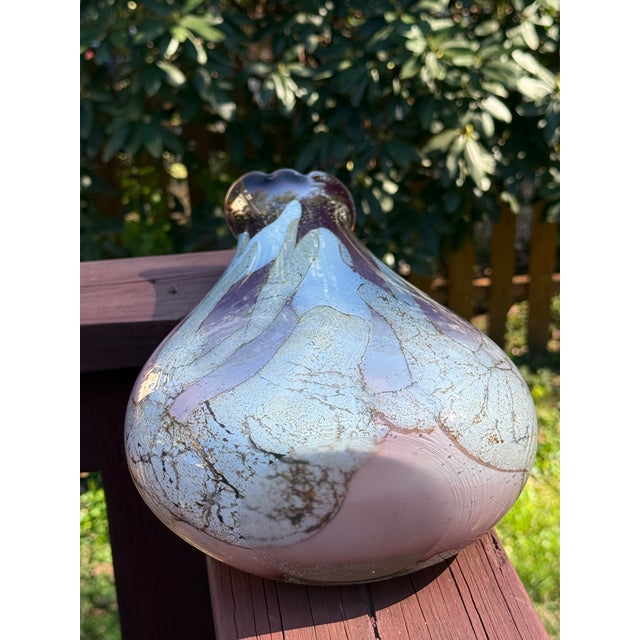 Glass Jozefina Krosno, Poland 17" Vintage Art Glass Vase, Cased Interior W Blue Iridescent For Sale - Image 7 of 7
