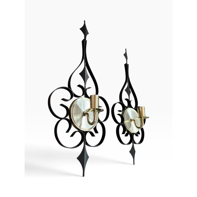 Mid 20th Century Vintage Mid-Century Modern Black & Gold Atomic Wall Sconces | Pair For Sale - Image 5 of 6