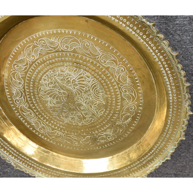 Wood C.1950 Asian Brass Tray Table With Folding Spider Table For Sale - Image 7 of 13